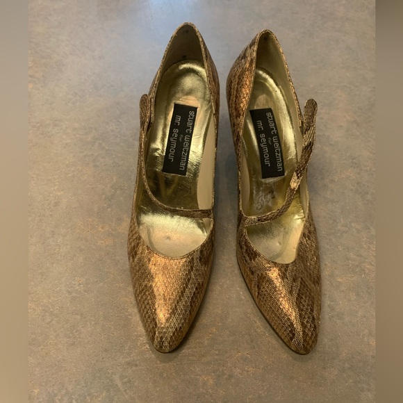 STUART WEITZMAN GOLD METALLIC HIGH HEEL SHOES - Picture 2 of 14